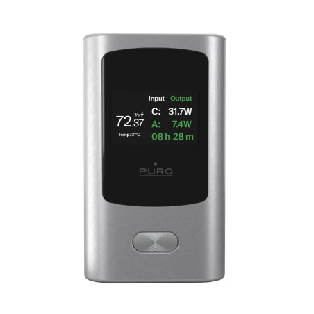 Powerbanka Puro 45W 10000mAh USB-A USB-C s displejem - šedá