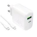 Nabíječka Puro Daily Prolite 45W USB-C USB-A Power Delivery s kabelem USB-C - bílá