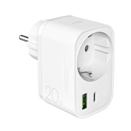 Nabíječka Puro 20W Power Delivery se zásuvkou Schuko a 1x USB-C + 1x USB-A - bílá
