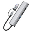 Tech-Protect HB03 HUB Adapter 5in1 USB-C + USB2.0 + USB3.0 + RJ45 - gray