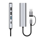 Tech-Protect HB03 HUB Adapter 5in1 USB-C + USB2.0 + USB3.0 + RJ45 - gray