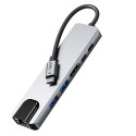 Tech-Protect HB02 HUB Adapter 6in1 USB-C + USB2.0 + USB3.0 + HDMI 4K 30Hz + RJ45 + PD100W - gray
