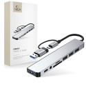 Hub Tech-Protect HB06 adaptér 8v1 TYPE-C + USB2.0 + USB3.0 + SD/TF + AV3.5 - šedý