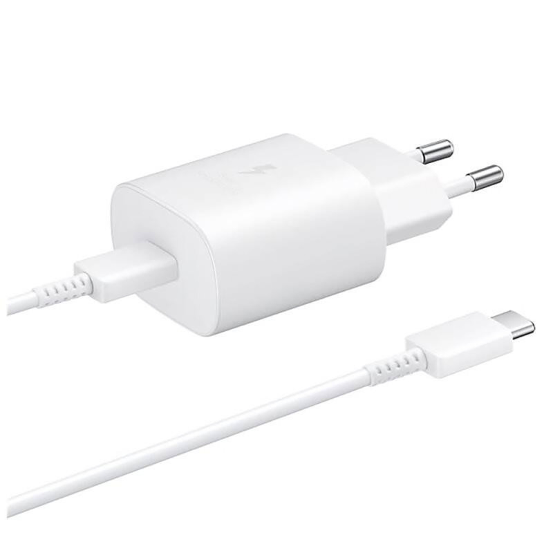 Nabíječka do sítě Samsung 25W EP-TA800EWE USB-C s kabelem Samsung EP-DA705BWE USB-C / USB-C, náhradní balení - bílá
