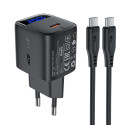 Nabíječka do sítě Acefast A113 GaN PD 20W USB-C s displejem a kabelem USB-C - černá