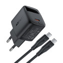 Nabíječka do sítě Acefast A113 GaN PD 20W USB-C s displejem a kabelem USB-C - černá
