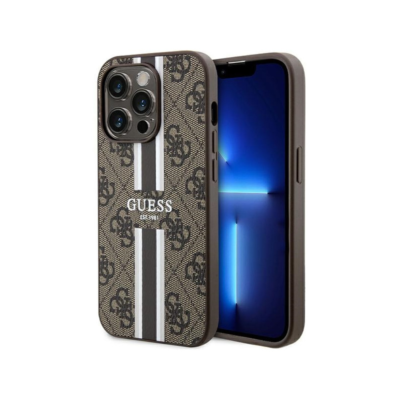 Kryt Guess 4G Printed Stripes pro iPhone 15 Pro - hnědá