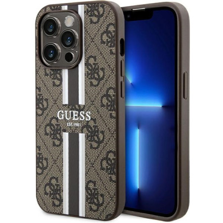 Kryt Guess 4G Printed Stripes pro iPhone 15 Pro - hnědá