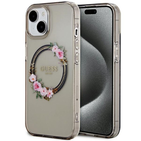 Kryt Guess IML Flowers MagSafe iPhone 15/14/13 - black
