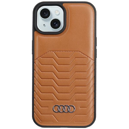 Pouzdro Audi MagSafe pro iPhone 15 Plus / 14 Plus – hnědé