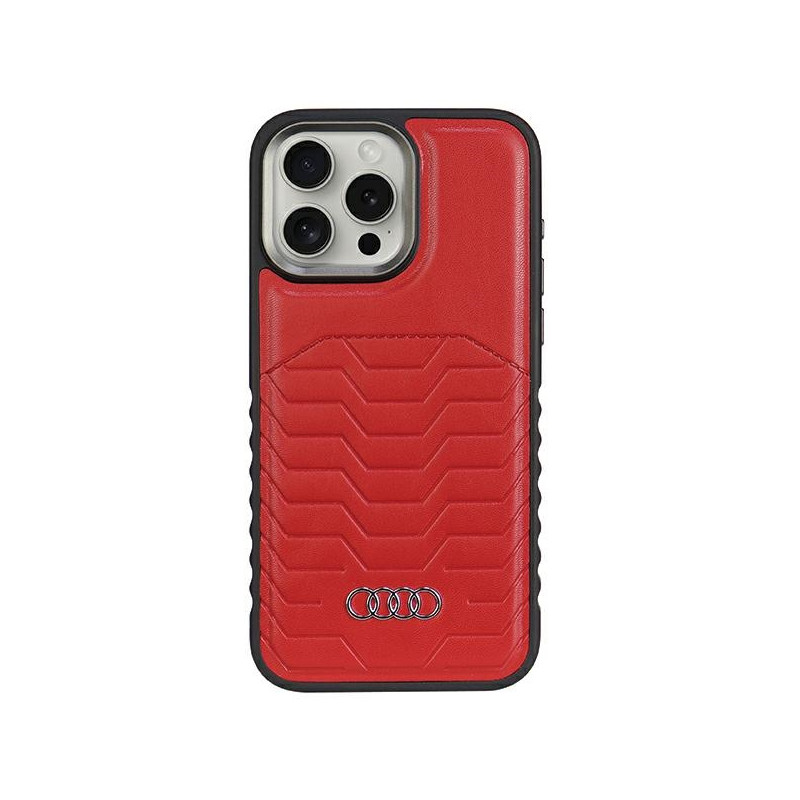 Pouzdro Audi Syntetická kůže s MagSafe pro iPhone 15 Pro - červené