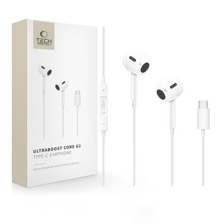 Sluchátka Tech-Protect Ultraboost Core G2 USB-C - bílá