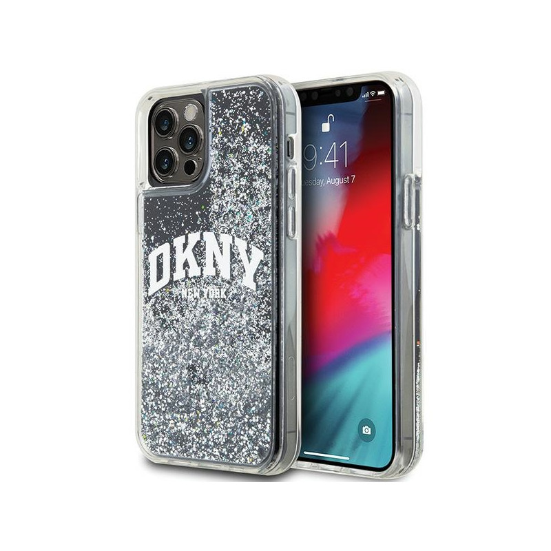 Kryt DKNY LIQUID GLITTER BIG LOGO pro iPhone 12 Pro / iPhone 12 - černý