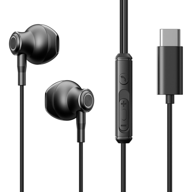 Joyroom USB-C sluchátka do uší TYPE-C Series JR-EC07 kovová - černá