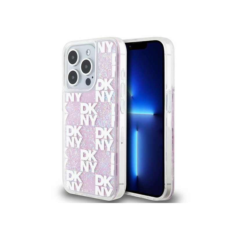 Kryt DKNY LIQUID GLITTER MULTILOGO pro iPhone 15 Pro - růžové