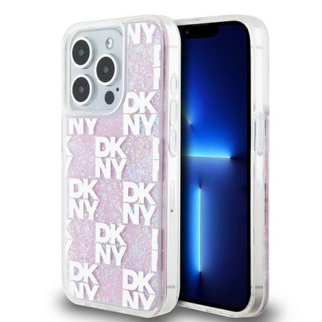 Kryt DKNY LIQUID GLITTER MULTILOGO iPhone 15 Pro - růžové