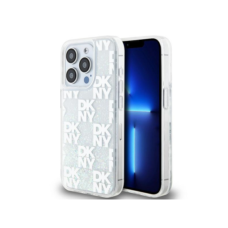 Kryt DKNY LIQUID GLITTER MULTILOGO pro iPhone 15 Pro - white