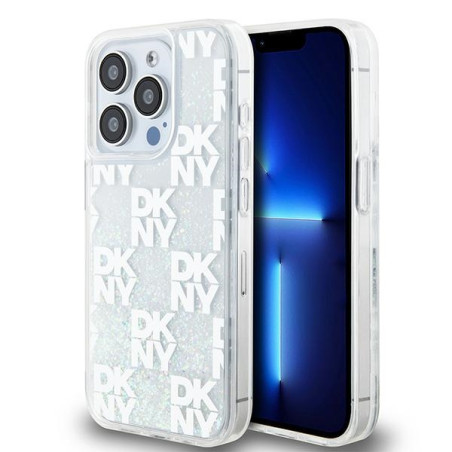 Kryt DKNY Liquid Glitter Multilogo iPhone 15 Pro - white