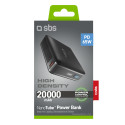 Powerbanka SBS HD 65W 20000mAh USB-C s LCD displejem - černá