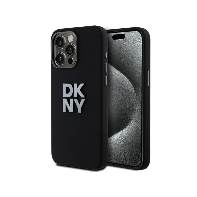 Kryt DKNY Liquid Silicone Metal Logo pro iPhone 15 Pro - černá