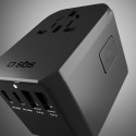 Adaptér SBS Universal GaN cestovní 70W 3x USB-C 2x USB-A s pouzdrem - černý