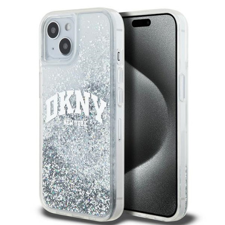Kryt DKNY Liquid Glitter Big Logo pro iPhone 15/14/13 - white