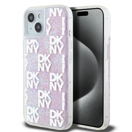 Kryt DKNY Liquid Glitter Multilogo pro iPhone 15/14/13 - pink
