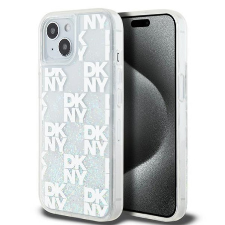 Kryt DKNY Liquid Glitter Multilogo pro iPhone 15/14/13 - bílá