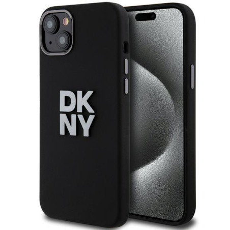 Kryt DKNY Liquid Silicone Metal Logo pro iPhone 15/14/13 - černý