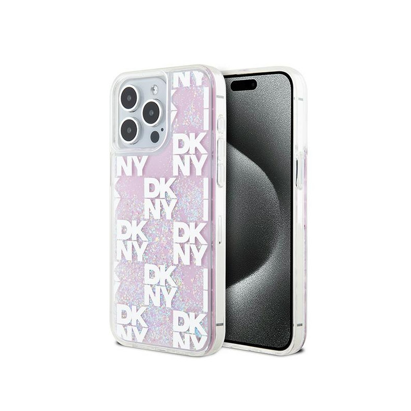 Kryt DKNY LIQUID GLITTER MULTILOGO pro iPhone 15 Pro Max - růžové
