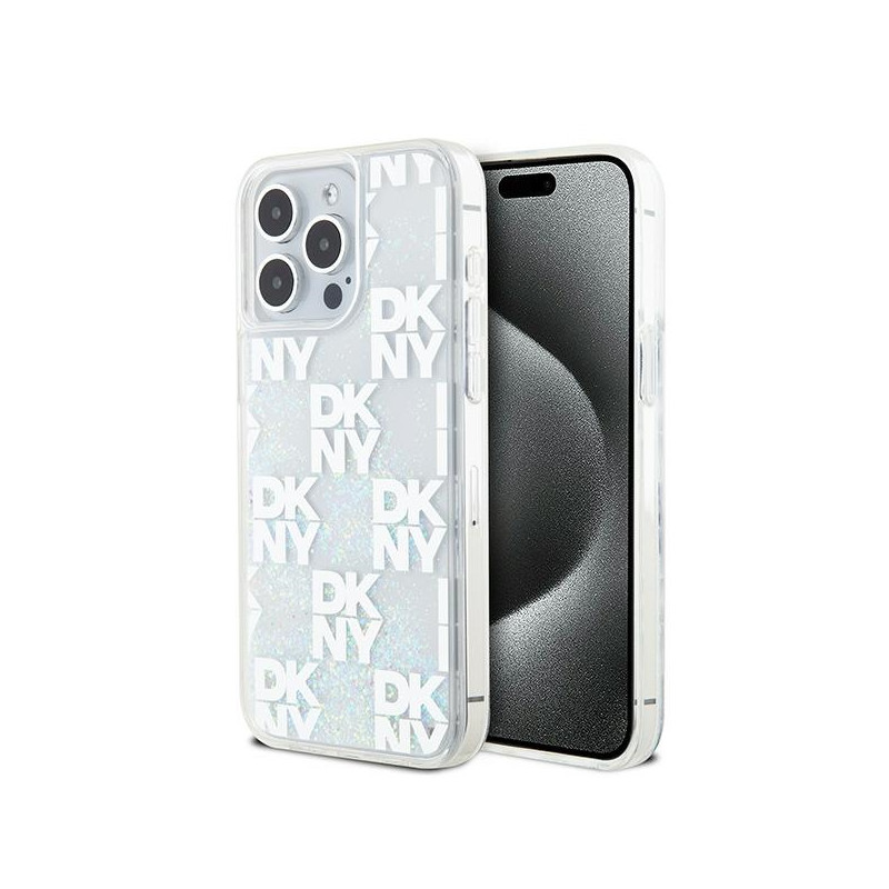 Kryt DKNY Liquid Glitter Multilogo pro iPhone 15 Pro Max - bílá