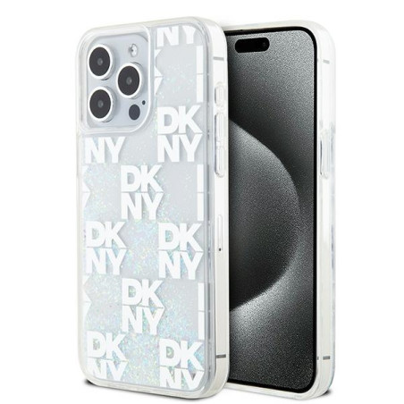 Kryt DKNY Liquid Glitter Multilogo iPhone 15 Pro Max - bílá
