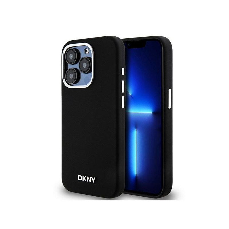 Pouzdro DKNY LIQUID SILICONE SMALL METAL LOGO pro iPhone 14 Pro - černé