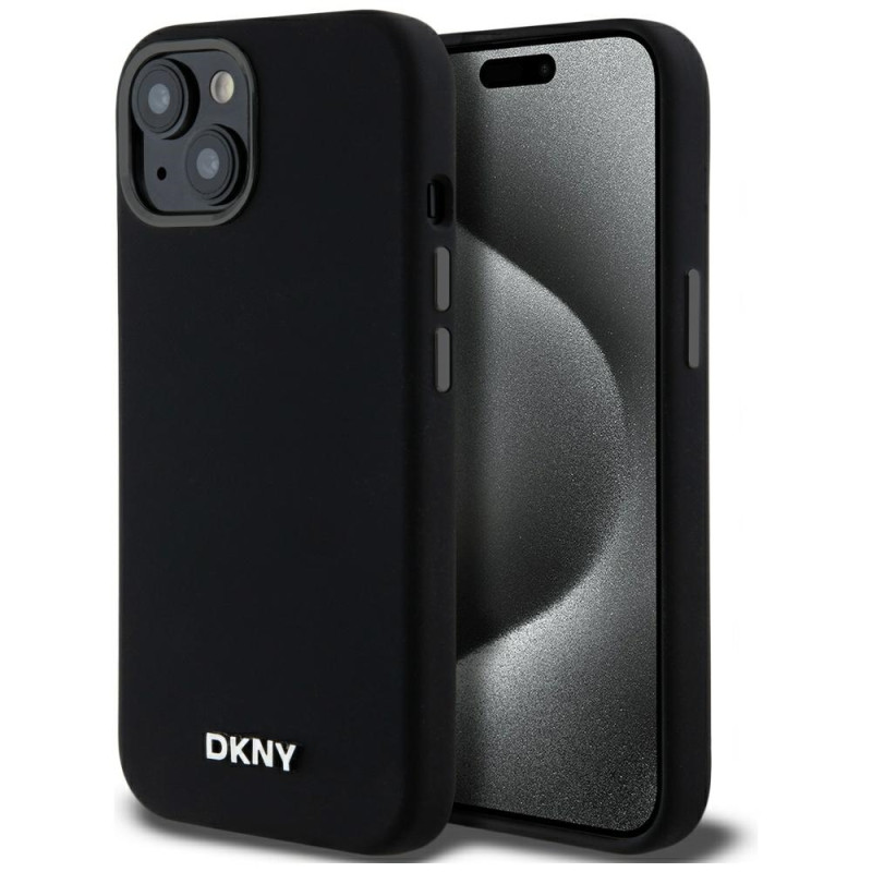 Kryt DKNY LIQUID SILICONE SMALL METAL LOGO MagSafe pro iPhone 14/15/13 - černý