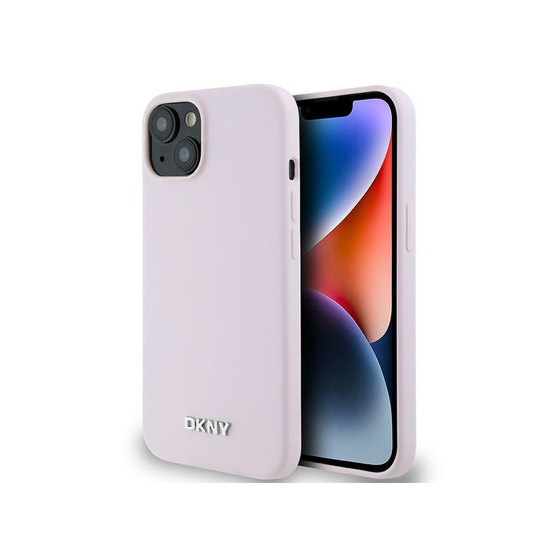 Pouzdro DKNY LIQUID SILICONE SMALL METAL LOGO pro iPhone 14/15/13 - růžová