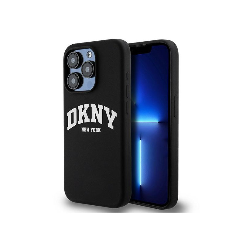 Kryt DKNY LIQUID SILICONE WHITE PRINTED LOGO pro iPhone 15 Pro - černá