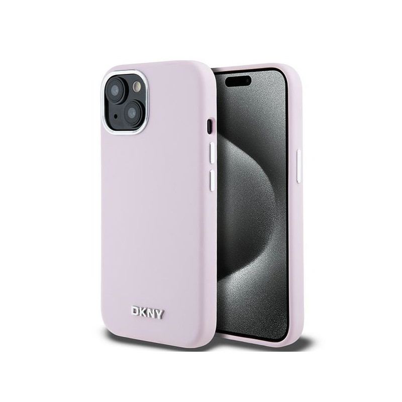 Kryt DKNY LIQUID SILICONE SMALL METAL LOGO MagSafe pro iPhone 15 Plus / 14 Plus - růžový