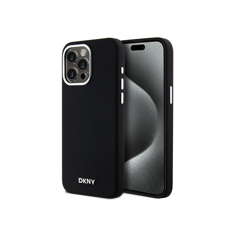 Pouzdro DKNY LIQUID SILICONE SMALL METAL LOGO pro iPhone 15 Pro Max - černé
