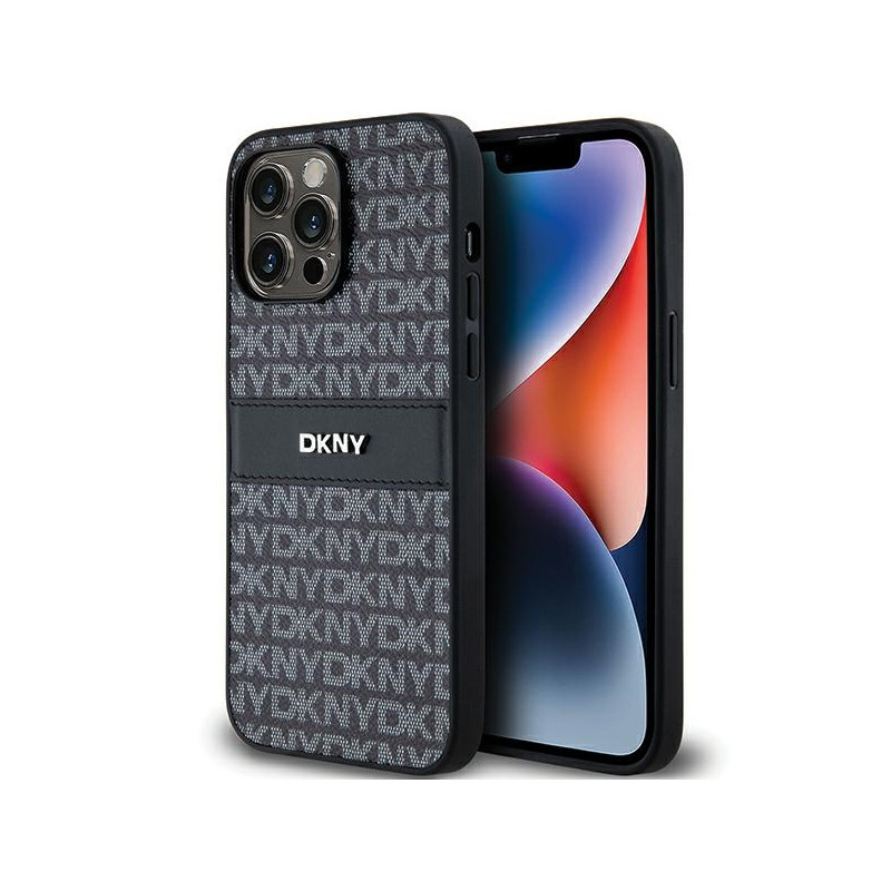 Pouzdro DKNY LEATHER MONO STRIPE & METAL LOGO pro iPhone 14 Pro - černé