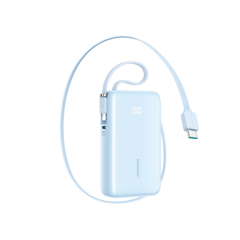 Joyroom JR-PR2L 10000mAh 35W Power Bank with Built-in Retractable USB-C Cable and Lightning Lanyard Cable - Blue