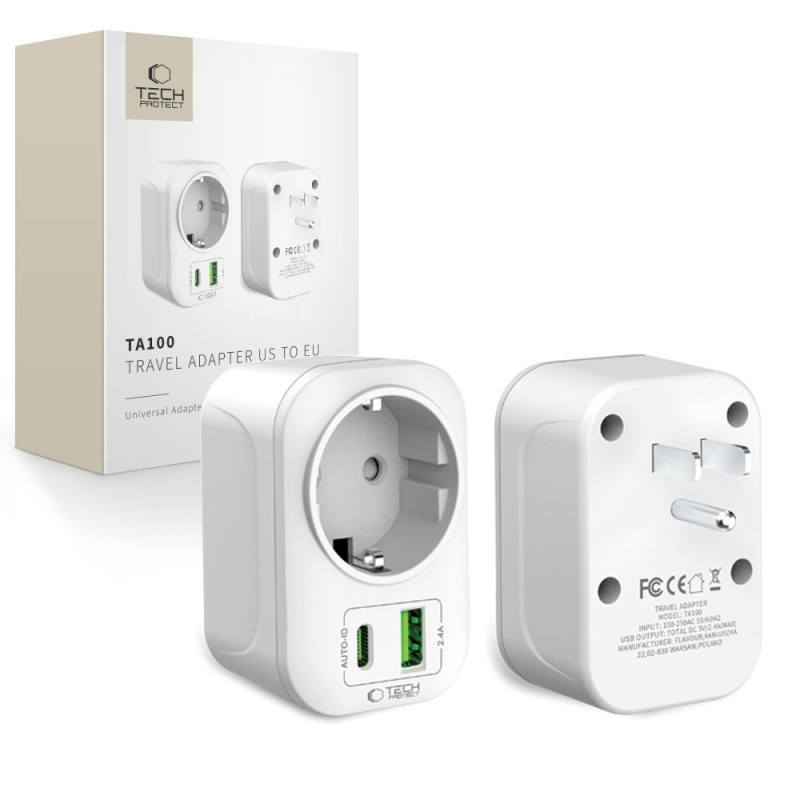 Tech-Protect TA100 US Adapter - White