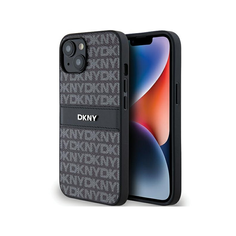Pouzdro DKNY Leather Mono Stripe & Metal Logo pro iPhone 15/14/13 - černé