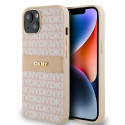 Kryt DKNY LEATHER MONO STRIPE & METAL LOGO iPhone 15/14/13 - růžový