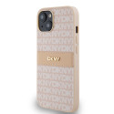 Kryt DKNY LEATHER MONO STRIPE & METAL LOGO iPhone 15/14/13 - růžový