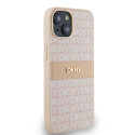 Kryt DKNY LEATHER MONO STRIPE & METAL LOGO iPhone 15/14/13 - růžový