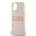 Kryt DKNY LEATHER MONO STRIPE & METAL LOGO iPhone 15/14/13 - růžový