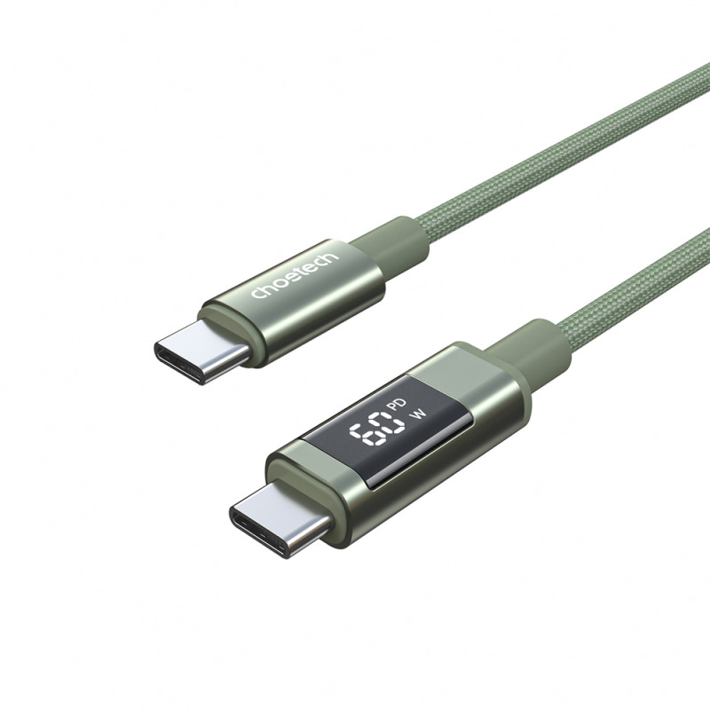 Kabel Choetech XCC-1068 PD 60W USB-C - USB-C s displejem 1,2 m - zelený