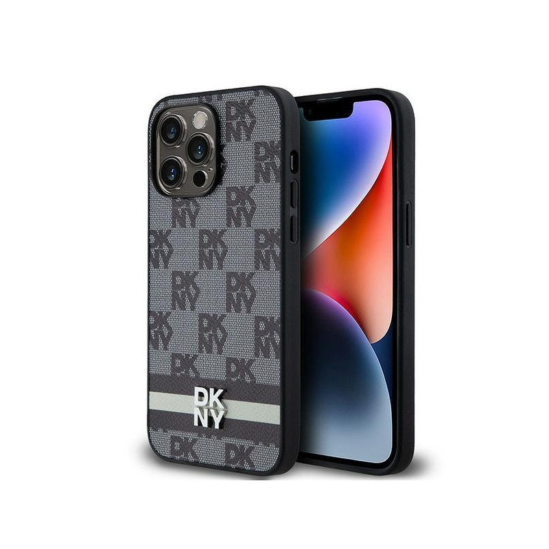 Pouzdro DKNY DKNY Leather Checkered Mono Pattern & Printed Stripes pro iPhone 14 Pro Max - černá