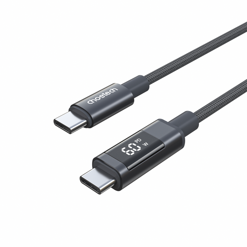 Kabel Choetech XCC-1068 PD 60W USB-C - USB-C s displejem 1,2 m - černý