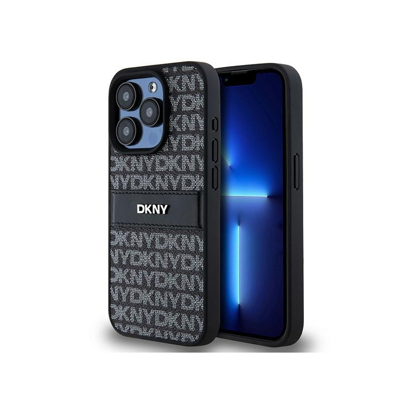 Pouzdro DKNY LEATHER MONO STRIPE & METAL LOGO pro iPhone 15 Pro - černé